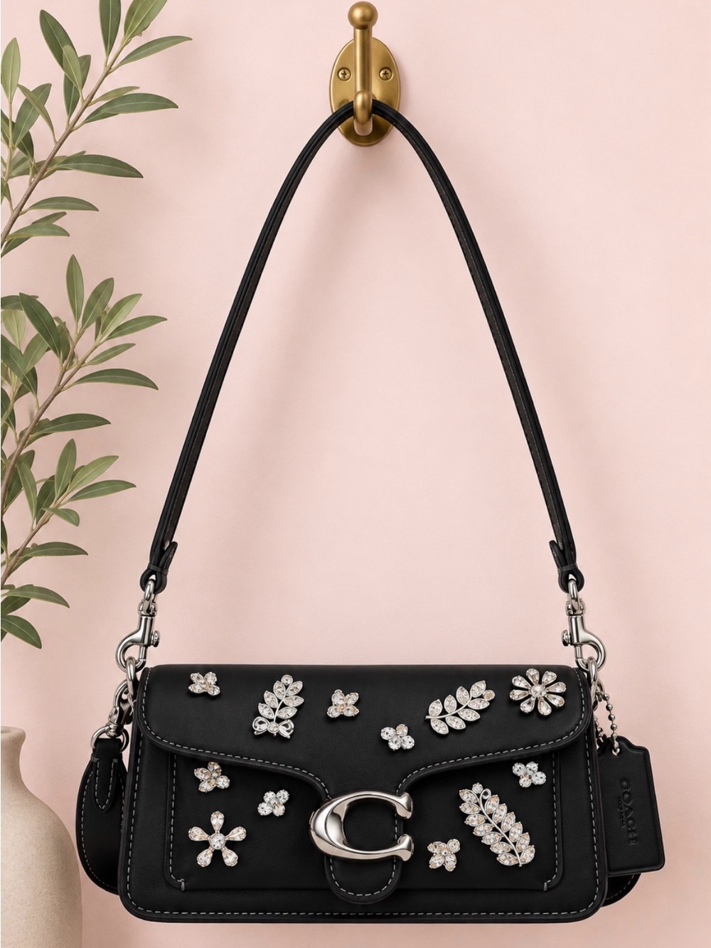 Coach Tabby 20 Black Embellished Shoulder Bag with Crystal Accents